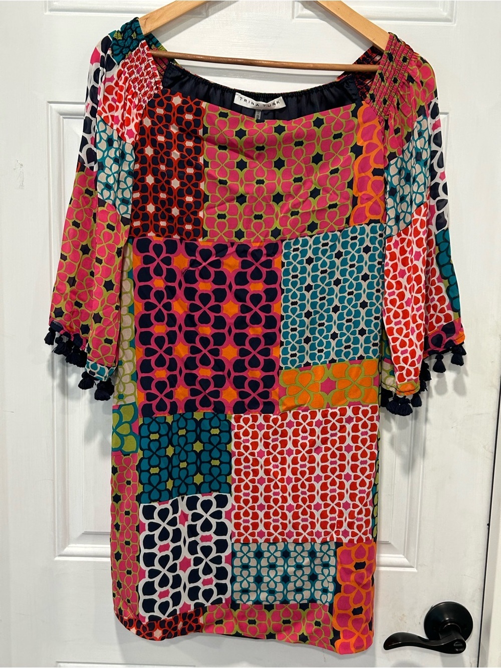 Trina Turk Amaris Shangri La Patchwork Silk Off Shoulder Mini Dress 2 Boho Glam